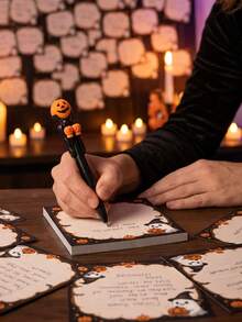 1 Set Halloween Pumpkin Theme Boxing Pen With Ghost Print Sticky Notes, Holiday Stationery Set, Suitable For Halloween Desk Decoration, Holiday Souvenirs And Party Favors - Multicolor - View 8