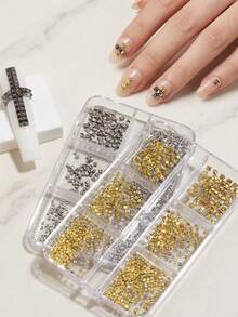 6pcs 3D Punk Square Pyramid Metal Nail Studs, Gold/Silver/Gun Black Alloy Square Rivet Nail Art Decorations, Gothic Rock Style DIY Salon Nail Decor Accessories - Multicolor - View 2