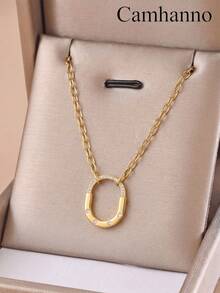 Camhanno 1 buah Kalung Cincin Oval Sederhana Terbuat dari Baja Tahan Karat Berlapis Emas 18K, Tersedia dalam Berbagai Gaya untuk Aksesori Harian Wanita - MultiWarna - View 2