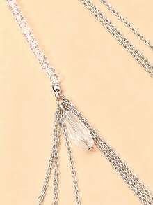 1pc New Multi-Layer Tassel Shoulder Chain Water Drop Pendant Shoulder Accessory, Elegant Bridal Wedding Strapless Dress Accessory - Silver - View 4