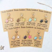 14pcs/7pcs Enamel Lucky Sea Turtle Starfish Dangle Keychain, Golden Metal Lobster Clasp Bag Charm For Purse Summer Ocean Beach Decor Gifts - Multicolor - View 2