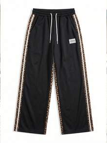 Men's Fashion Loose Patchwork Webbing Leopard Print Long Pants, Minimalist Fashion Casual Pants, Minimalist Fashion, Casual, Versatile Choice - Multicolor - View 6
