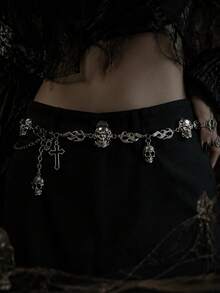 1pc Punk Hip-Hop Unique Luxury Versatile Cross & Skull Waist Chain, Women's Vacation Casual Jewelry - Multicolor - View 3