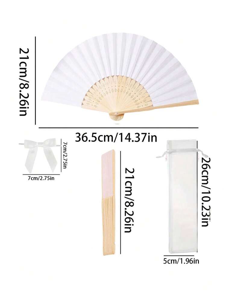12件裝竹製摺扇附白色蝴蝶結，手工手扇，婚禮派對伴手禮，新娘舞扇，教堂儀式裝飾，禮品配件 - 彩色 - 查看 9