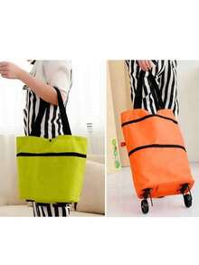 1Pc Detachable Compact Foldable Wheeled Shopping Cart, Portable Reusable Shopping Bag Handbag Shopping Cart For Travel Essentials Back To School Camping Essentials - Black - View 4