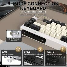 ATTACK SHARK FreeWolf M68 67-Key Tri-Mode Wireless Gaming Keyboard PBT Keycaps Rainbow Backlit Silent Ergonomic Keyboard - View 2