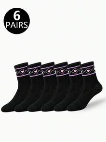 1/6/10 Pasang Kaos Kaki Wanita Motif Hati Aneka Warna Setinggi Betis, Segar Sepanjang Musim, Sederhana, Bersih, Kasual Serbaguna Gaya Preppy - MultiWarna - View 18
