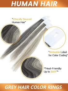 30Pcs/Set Grey Hair Color Rings Real Human Hair Charts Swatches Testing Color Samples For Salon Hairdresser Dyeing Practice Tool - Multicolor - View 3