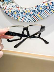 1 Pair Women's Square Black Metal Inlaid Eyeglass Frames, Clear Lens Fashion Glasses - F - View 5