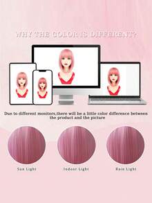 Short Straight Bob Synthetic Wigs Pink Hair Wig With Bangs For Women Cosplay Cute Wig Heat Resistant Fiber Halloween Wear - Multicolor - View 7