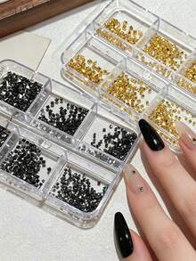6pcs 3D Punk Square Pyramid Metal Nail Studs, Gold/Silver/Gun Black Alloy Square Rivet Nail Art Decorations, Gothic Rock Style DIY Salon Nail Decor Accessories - Multicolor - View 3