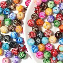 100/300/500pcs 8mm Acrylic Large Flower Faux Ceramic Round Beads For Jewelry Making. Suitable For DIY Handmade Beading Materials, Loose Beads, Hair Accessories, Bracelets, Keychains, Jewelry Accessories - Multicolor - View 6