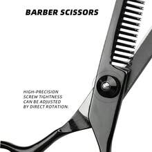 3Pcs Matte Black Hair Scissors Set,6.5 Inch Straight Cutting Shear & Thinning Scissors With Hair Comb,Ergonomic Handle Professional Barber Hairdressing Tools For Salon & Home Men Women Hair Trimming - Black - View 11