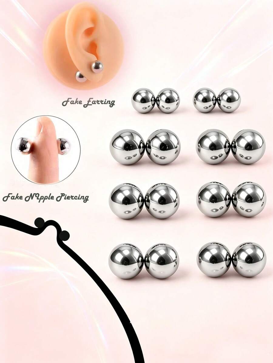 2-4pcs Fake Nipple Bar Faux Nipple Rings Silve Balls Clamps Non Piercing Fake Nipple Piercing - Multicolor - View 1