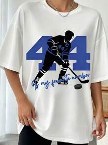 Number 44 Hockey Player Silhouette Sports Fan Graphic Casual T-Shirt - 白色 - 查看 1