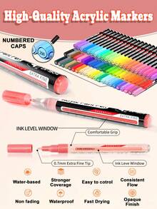 Set 22 Warna 17 Nuansa, Spidol Akrilik Ujung Ultra Halus 0,7mm dengan Jendela Tinta Transparan, Berbasis Air, Tahan Air, Cepat Kering, Daya Tutup Tinggi, Cocok untuk Batu, Kanvas, Keramik, Kayu, Kaca, dan Banyak Lagi, Set Seni Lukis DIY Multi-Permukaan - Spidol ujung halus 0,7 mm dengan 22 warna - View 10