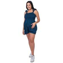 Overol Corto Maternidad Mezclilla Smock, Jumpsuit Embarazada Tirantes Moño Escote Cuadrado, Ropa Premamá Verano Sesión Fotos Baby Shower - Azul Marino - Ver 3