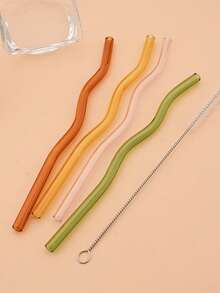 GASUDIN 1/2/5Pcs Wavy Glass Straws With Cleaning Brush, Reusable Colored Borosilicate Glass Straws, Dishwasher Compatible, Drinking Straws For Smoothies, Cocktail, Tea, Coffee, Lemonades, Kitchen Utensils & Holiday Gifts, Back To School - View 6