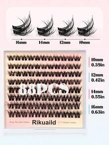 Rikuaild 88片 D捲度濕感貓眼假睫毛，透明細梗自然款，纖細蓬鬆簇裝睫毛，適合初學者，易於佩戴，沙龍級長效睫毛接種 - D - 查看 5