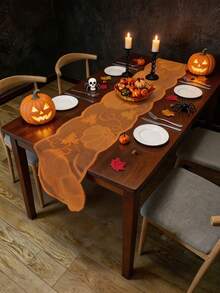 1/12 buah Taplak Meja Renda Halloween Thanksgiving, Dekorasi Meja Makan Rumah, Restoran, Perjamuan, Pesta, Dekorasi Liburan - Jeruk - View 7