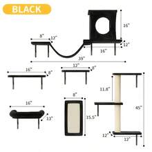 Cat Wall Shelves, 6-Piece Complete Cat Wall Furniture System With Perches And Scratching Posts, Stable Floating Climbing Set For Large Indoor Cats, Space Saving Kitty Furniture - Black - View 3
