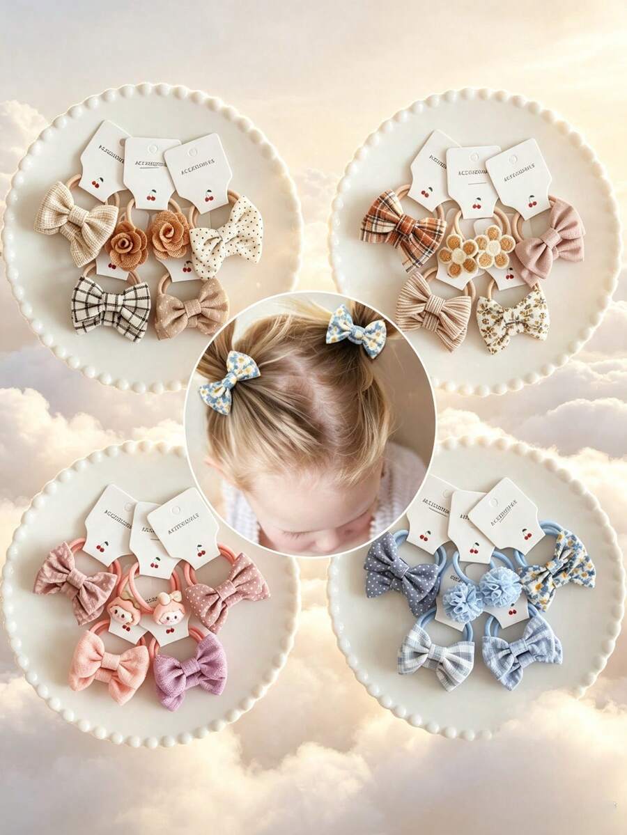 10-Piece Cute Baby Girl Hair Tie Set, Featuring Bow And Flower Design ...