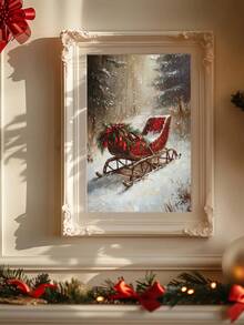 1pc Vintage Winter Sleigh Wall Art Print, Rustic Christmas Mural Canvas Poster, Suitable For Bedroom, Living Room, Kitchen, Canvas Wall Art, Fun Bathroom Decor, Room Decor, Home Decor, Dorm Decor, College Decor, Christmas Holiday Gift, Framed/Unframed - 1pc - View 4