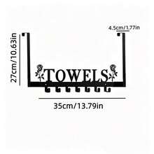 No-Drill Door Towel Rack, Iron Rose TOWELS Hanging Rack, Bathroom Door Hook, Multi-Function 7-Hook Bath Towel Storage Rack, Bathroom Storage Rack, Thanksgiving, Holiday, Home Decor Gift Choice - View 1