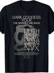 Camiseta Dark Goddess Tour - Diseño Gráfico de Serpiente  Lilith Hecate Morrigan, Estilo Retro Gótico, Cuello Redondo, Corte Regular, Adecuada para Uso Diario, Lavable a Máquina, Ropa Cas - Negro - Ver 1
