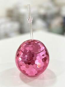 1pc/5pcs Creative Round Glitter Ball Cup, Valentine's Day Single Layer Spherical Straw Cup, Party Disco Fashion Plastic Cup, Suitable For Party, Holiday Gathering, Iced Coffee, Juice, Sisterhood Gathering - Multicolor - View 4