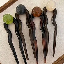 4pcs Wavy Hair Sticks, Pearl Hair Pins, New Chinese Style Minimalist Modern Hair Styling Pins, Solid Color - Multicolor - View 6