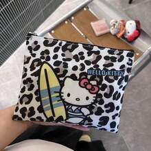 SANRIO Hello Kitty 化妝包 條紋 KT 包 休閒簡約大容量手拿化妝包 多功能卡通便攜收納包 耐用 不含髮夾 化妝收納包 - 彩色 - 查看 10