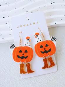 1 Pair Halloween Acrylic Quirky Boot-Shaped Chicken Earrings, Cute Funny Pumpkin Zombie Chicken, Holiday Party Gift Ear Jewelry - Multicolor - View 4