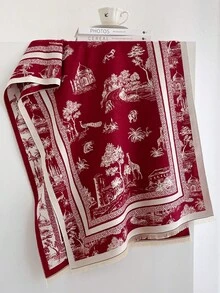 1pc Retro Scenic Wildlife Building Print 65*185cm Rectangle Scarf, Thick Faux Cashmere Brushed Polyester, Winter Shawl For Travel Party Daily Outing - Multicolor - View 14