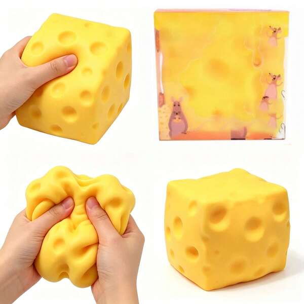 1pc Yellow Swiss Cheese Squishy Toy, Blind Box, Elastic TPR Squeeze Stress Relief Gadget, Sensory Soothing Toy, Pocket Fingertip Toy, Office Desk Decor, Creative Gift, Prank Toy, Display Ornament, Holiday Gift Bag Filler