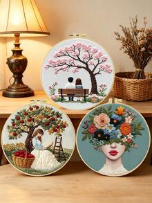 Embroidery Kit: Flower Couple For Adult Beginners. Includes Manual, Printed Fabric, Hoop, Needles, Threads & Stitch Guide. Great Home Gift For Women. Size: 15x15cm/5.9in Or 20x20cm/7.9in. - Flower Couple - View 6