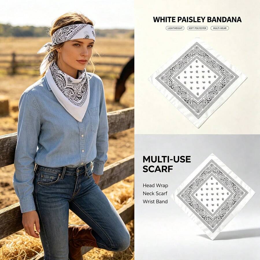 Unisex Paisley Print Bandana Hip Hop Style Multi Function Scarf Shawl Head Wrap For Festival Travel Party Concert - Multicolor - View 1