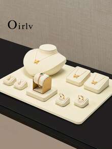 Oirlv 絲絨珠寶收納架 戒指吊墜手鍊項鍊模特立架 手錶收納架 珠寶展示托盤 檯面珠寶展示道具 珠寶收納架 珠寶配件展示套組 項鍊架 珠寶托盤 手錶架 - 米色 - 查看 2