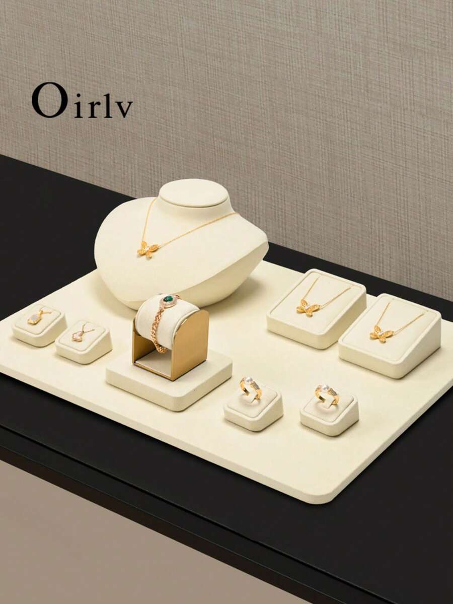 Oirlv 絲絨珠寶收納架 戒指吊墜手鍊項鍊模特立架 手錶收納架 珠寶展示托盤 檯面珠寶展示道具 珠寶收納架 珠寶配件展示套組 項鍊架 珠寶托盤 手錶架