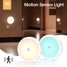 1pc LED Smart Motion Sensor Night Light, USB Rechargeable Wireless Magnetic LED Cabinet Lamp, Emergency Auto Lighting - Round - View 13