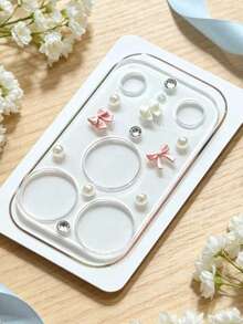 Phone Lens Protector Film With Bowknot, Beaded And Rhinestone Decor - Pink - View 2