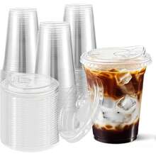 16oz/14oz Set Clear Cups With Lids, Sturdy Straight Lid Ice Drink Cups, Smoothie Cups, Suitable For Cold Drinks, Juice And Milkshakes - Halloween/Christmas/Birthday Party Essentials - Transparent - View 1