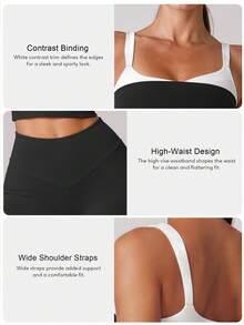Sodalemon Women's Colorblock Gym Set, Removable Padded V-Neck Seamless Front Yoga Leggings And Workout Tank Top, 2-Piece Set For Running And Fitness - Black - View 4