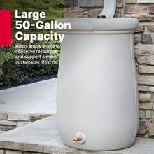Fifty Gallon Rain Outdoor Conservation Container Heavy Duty Rainwater With Stainless Steel Screen Spigot Garden Yard Gray - 1 - View 2