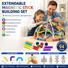 25/36/42/64pcs Extendable Magnetic Sticks Building Toy, Portable 3D STEM Construction Set For Kids Ages 3+, Creative DIY Birthday Gift - Multicolor - View 1
