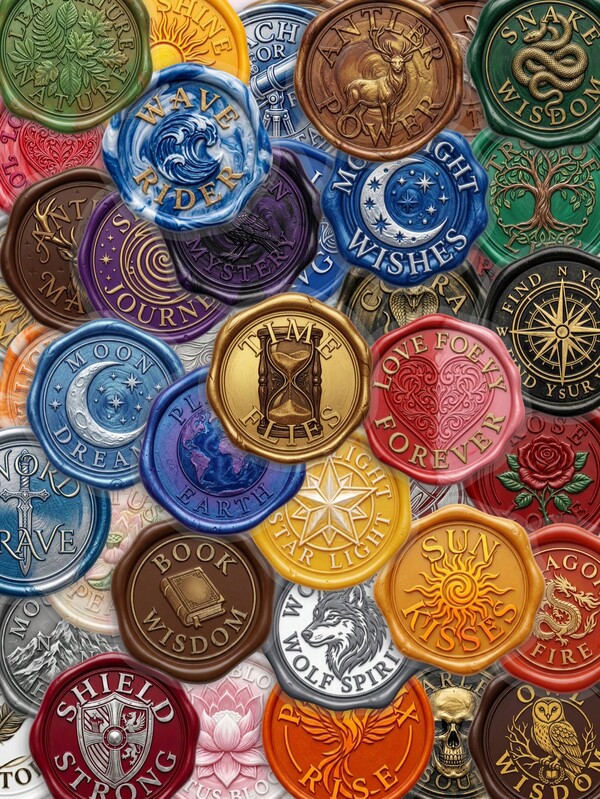 50Pcs Wax Seal PET Stickers, Retro Wax Seal Stamp Imprint Theme Stickers, For Journal Collage, Envelope Decoration, Gift Box Wrapping, Photo Album, Greeting Card, Diary DIY Decor