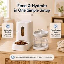 3.6L Automatic Food Dispenser + 1.8L Circulating Water Fountain 2-In-1 Automatic Pet Feeder And Water Dispenser Set For Cats And Small Dogs, Indoor Use - Light Gray - View 6