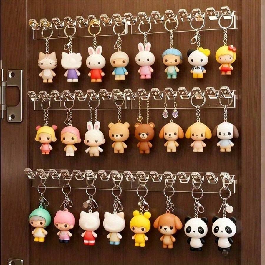 3/9 Packs Wall Mount Acrylic Jewelry Organizer With 8 Hooks, Multifunctional Hanging Jewelry Display Rack, Space Saving Storage For Necklaces, Bracelets, Earrings & Rings, Polished Plastic Decor Holder, Perfect Gift Halloween