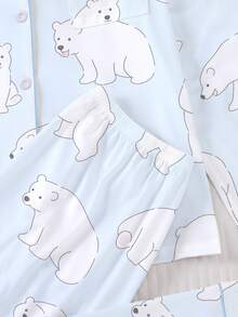 2pcs Women's Pajama Set, Polar Bear Print, Autumn/Winter Women's Loungewear, Long Sleeve Lapel Top And Pants, Can Be Worn Outdoors - Multicolor - View 7