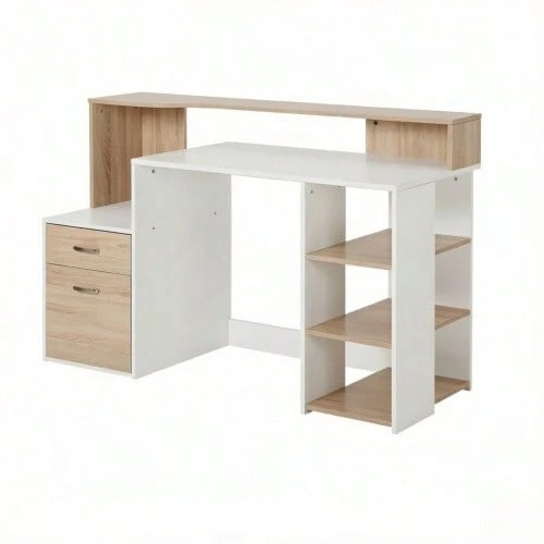 Multifunctional Desk With Drawers And Open Shelves, Compact Work And Study Table, Flexible Desk, Computer Desk (Desk Only) - 白色 - 查看 1